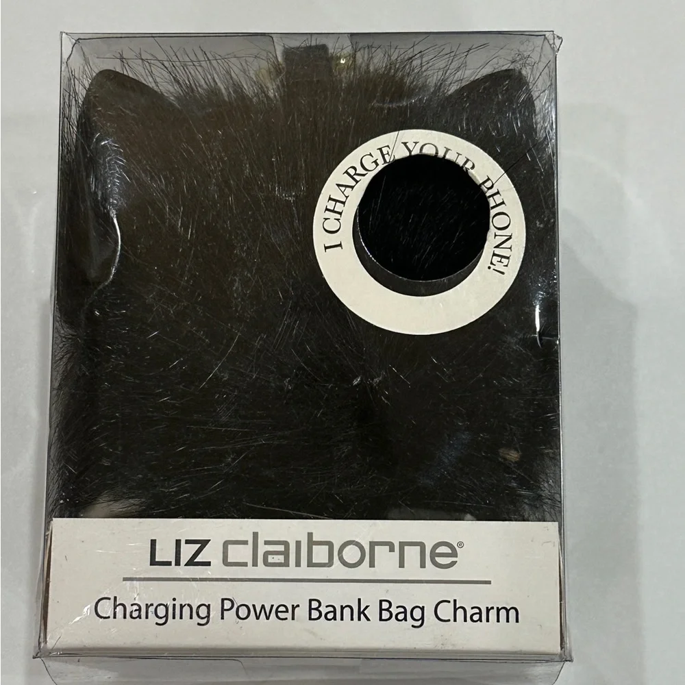 Liz Claiborne Black Fuzzy Pom Charging Bank Bag Charm